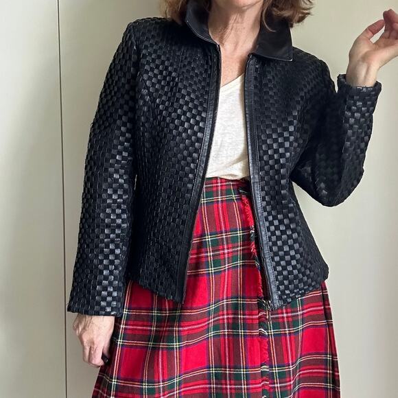 Vintage 90sY2K Woven Black Leather Jacket Size Medium Classic Heritage Style - Picture 7 of 7